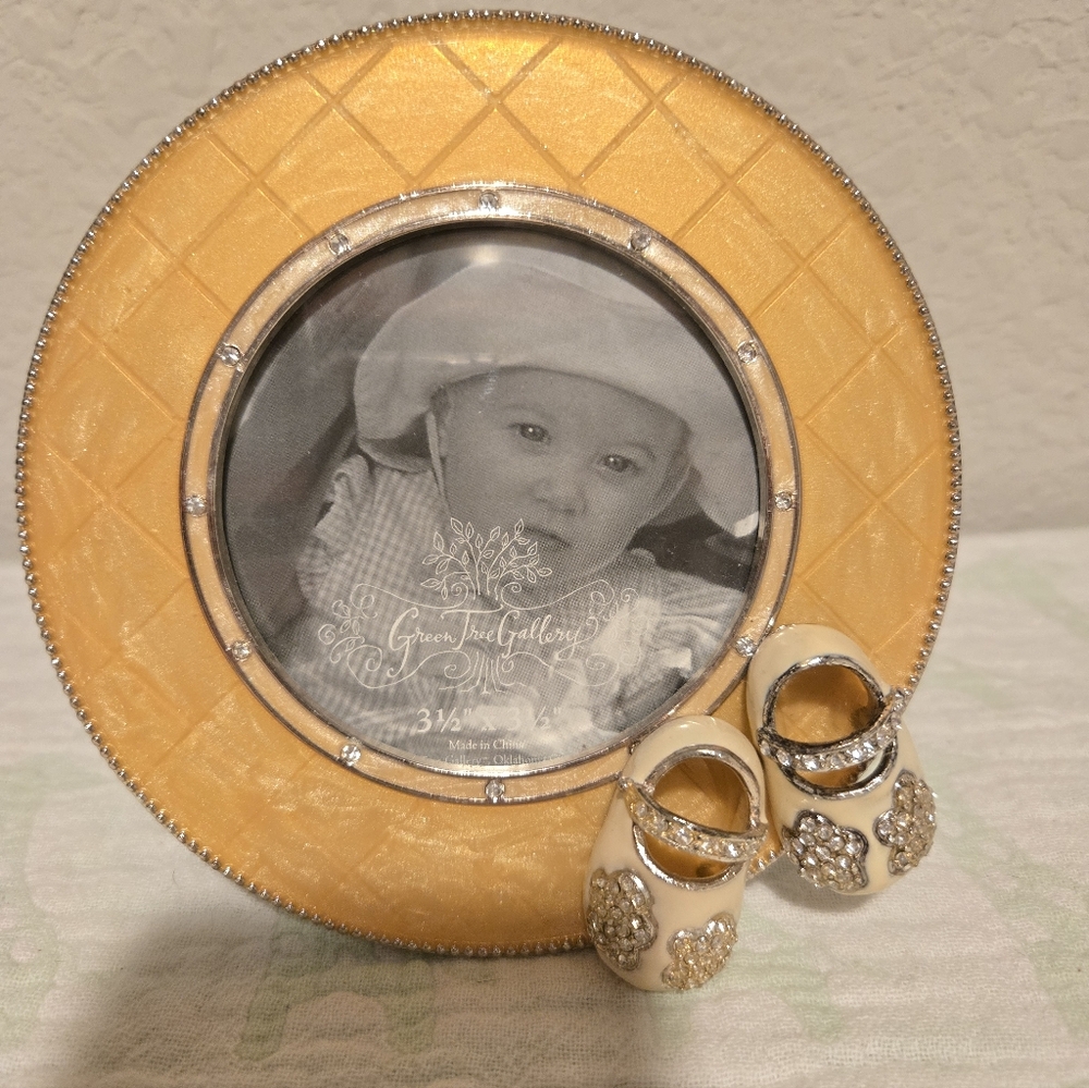 Green Tree Gallery Goldtone And Rhinestone Baby Frame.